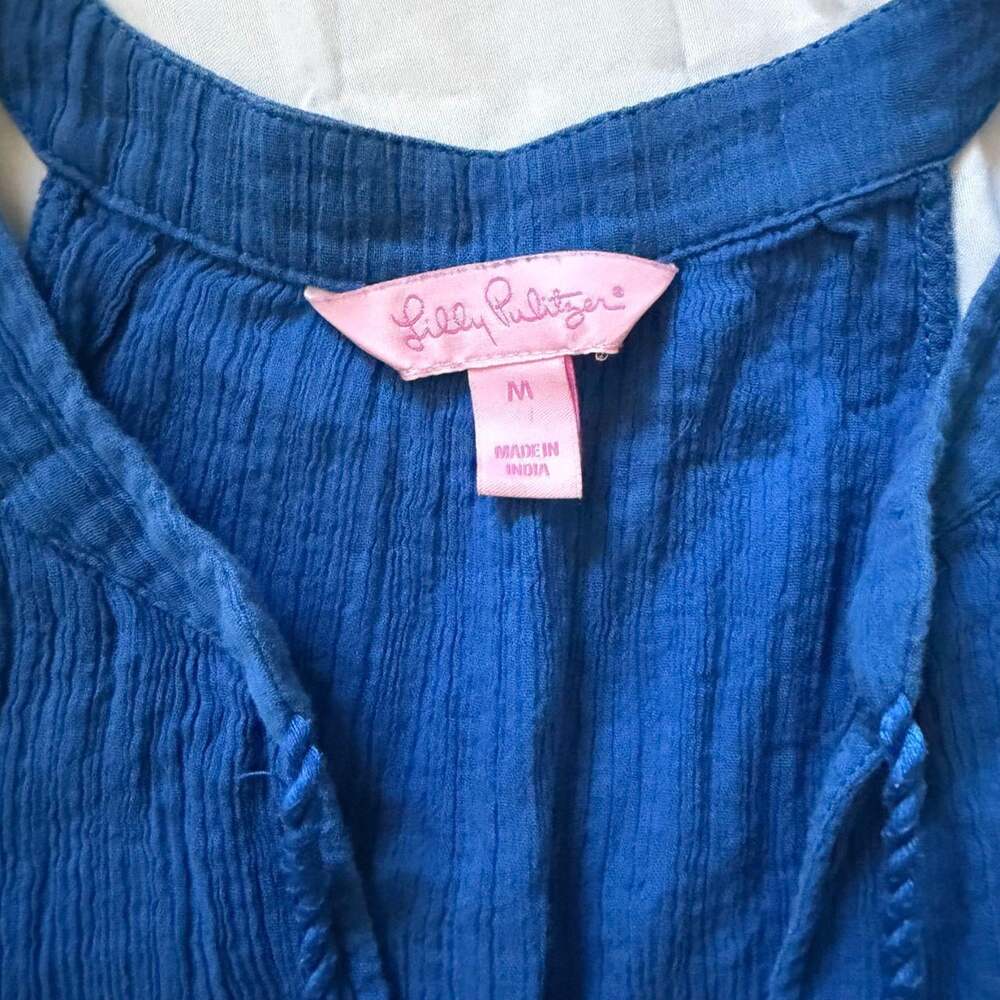 Lilly Pulitzer Women's Blue Tassel Tank Top Cotton Boho Size Medium - Picture 2 of 3